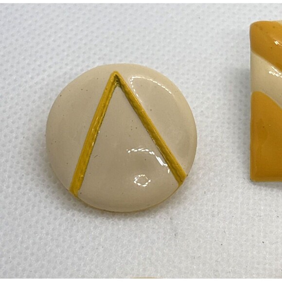 Vintage Lot of 4 Pairs Yellow White Stud Pierced Earrings 80s 90s Statement - Picture 4 of 11